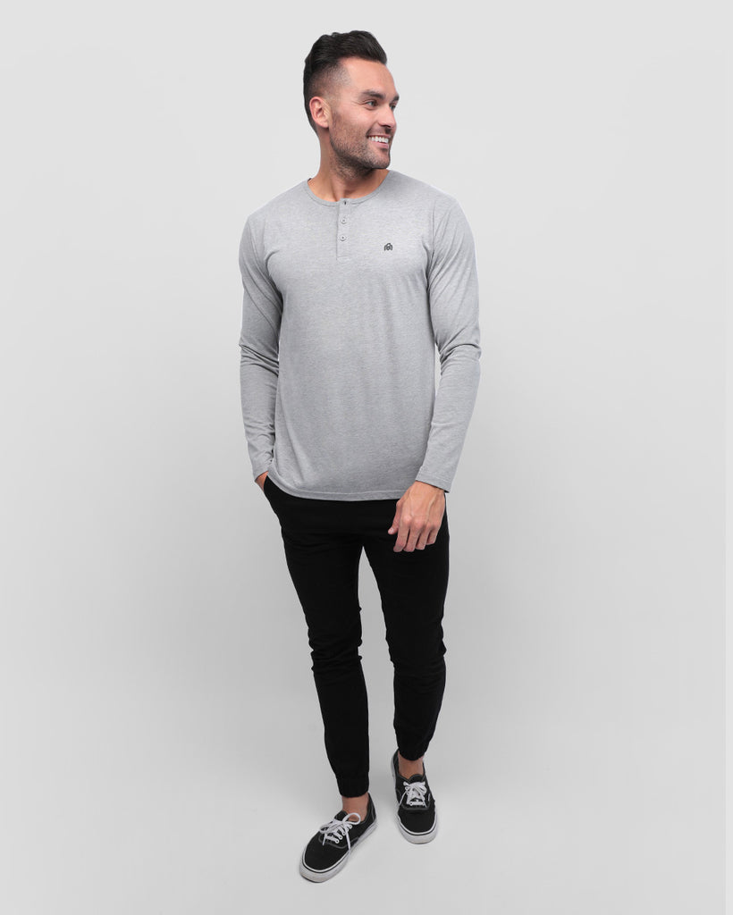 Long Sleeve Henley Tee - Branded-Grey-Full--Zach---L