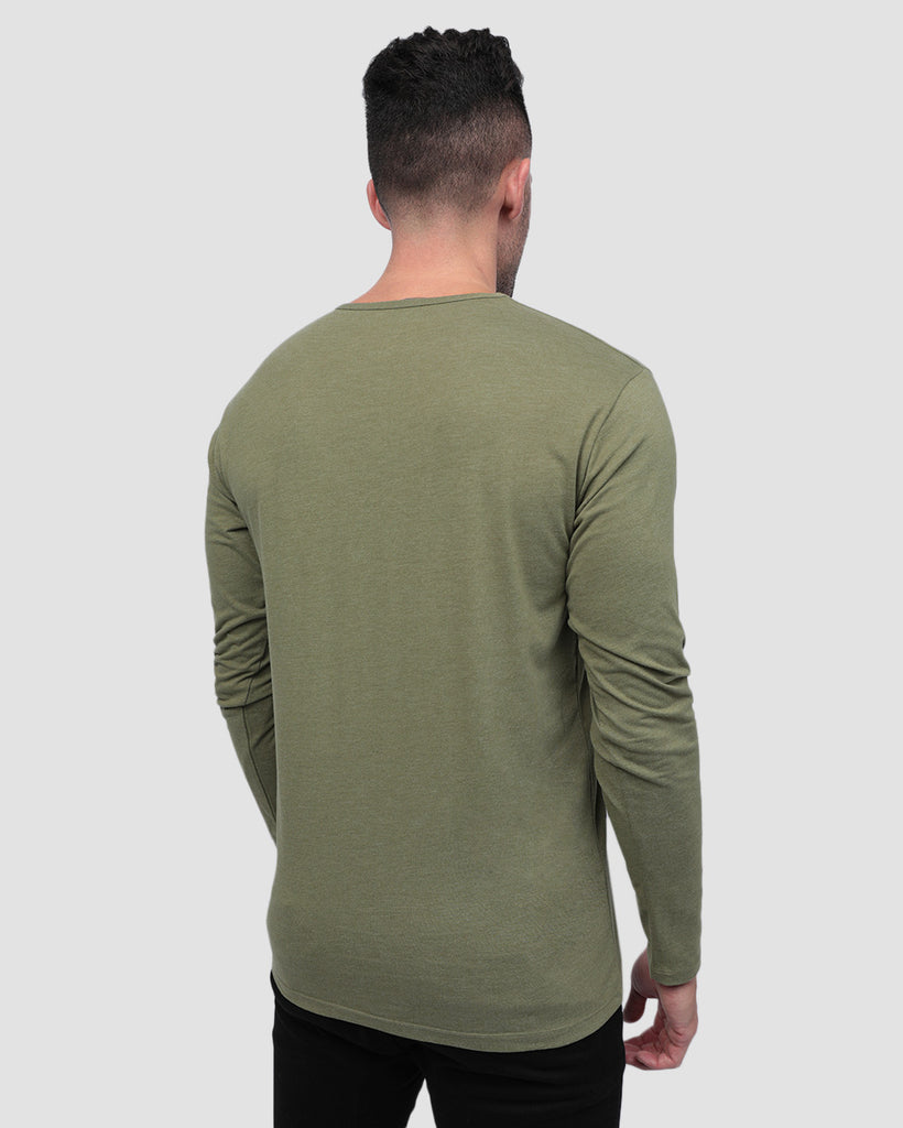 Long Sleeve Henley Tee - Branded-Olive Green-Back--Zach---L