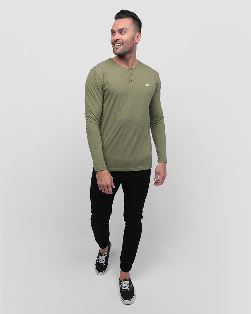 Long Sleeve Henley Tee - Branded-Olive Green-Full--Zach---L