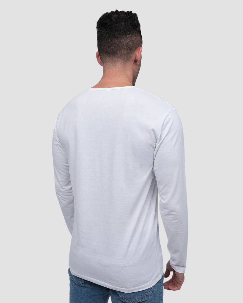 Long Sleeve Henley Tee - Branded-White-Back--Zach---L