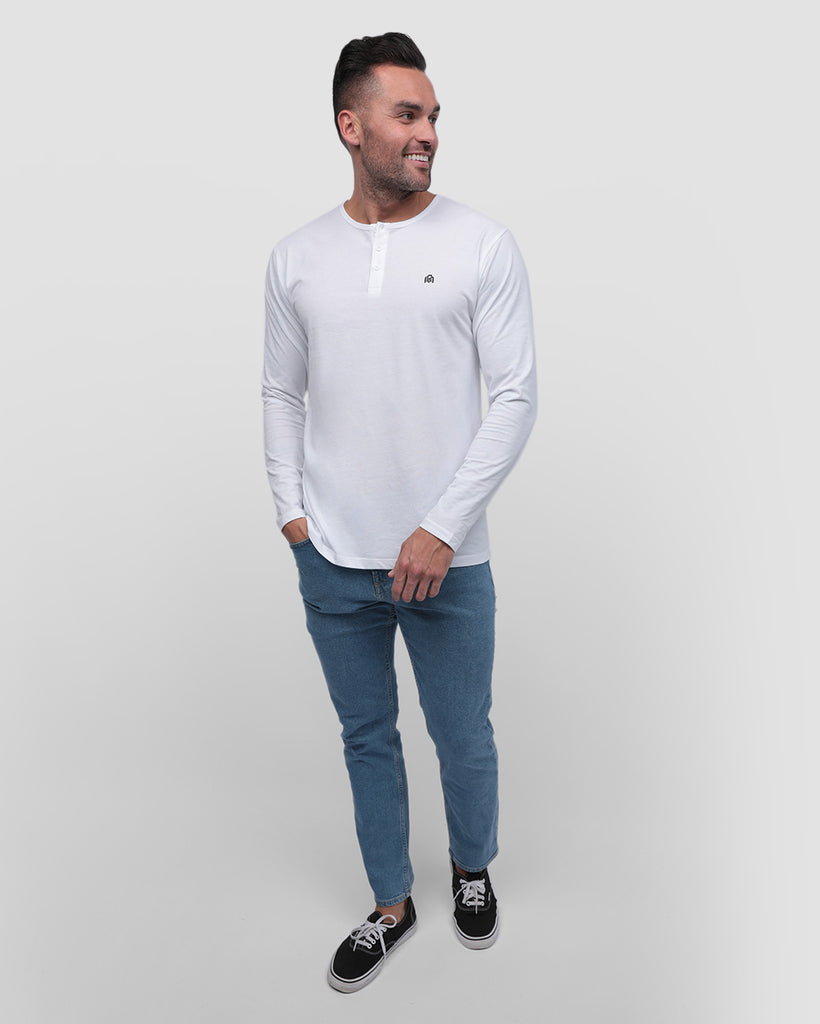 Long Sleeve Henley Tee - Branded-White-Full--Zach---L