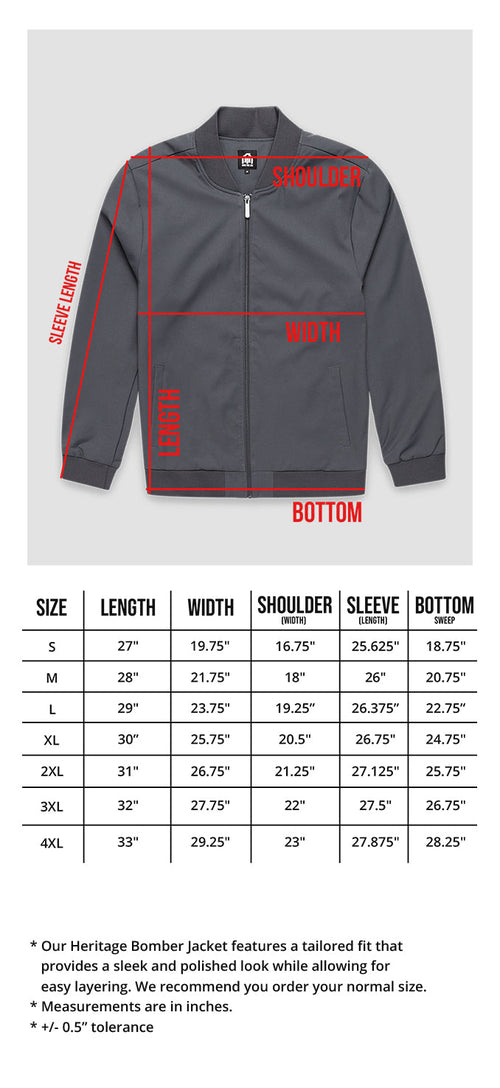 Heritage Bomber jacket Size Chart
