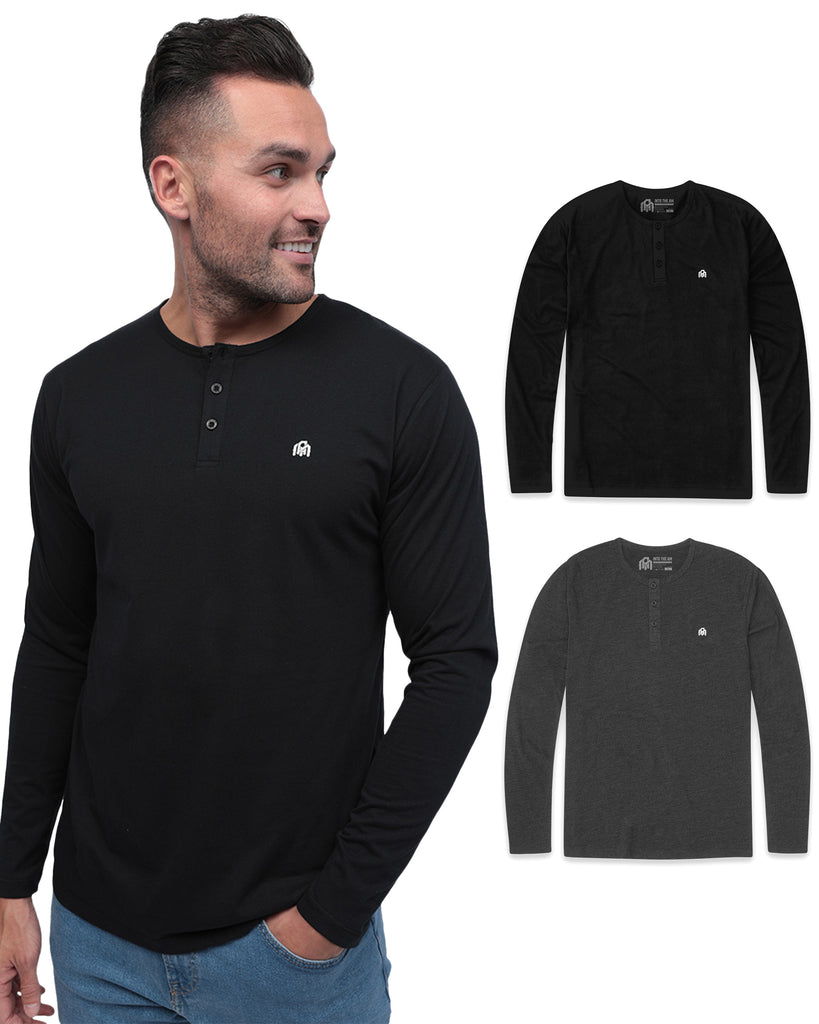 Long Sleeve Henley 2-Pack - Branded-Black/Charcoal
