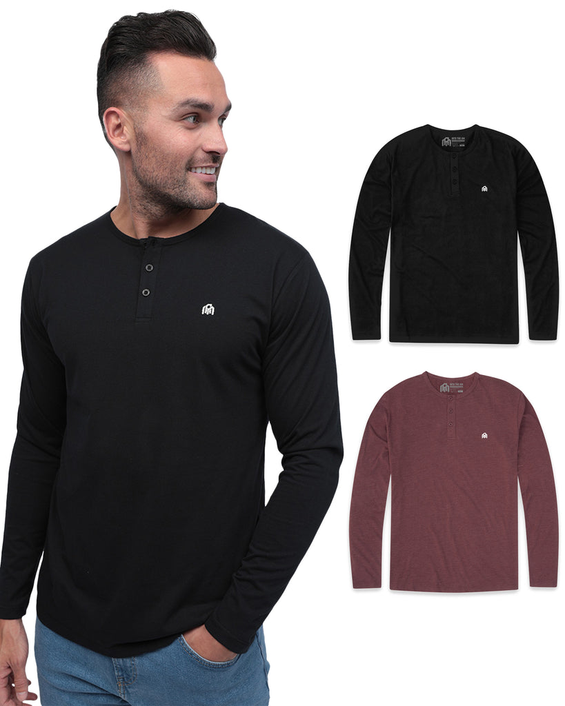 Long Sleeve Henley 2-Pack - Branded-Black/Maroon