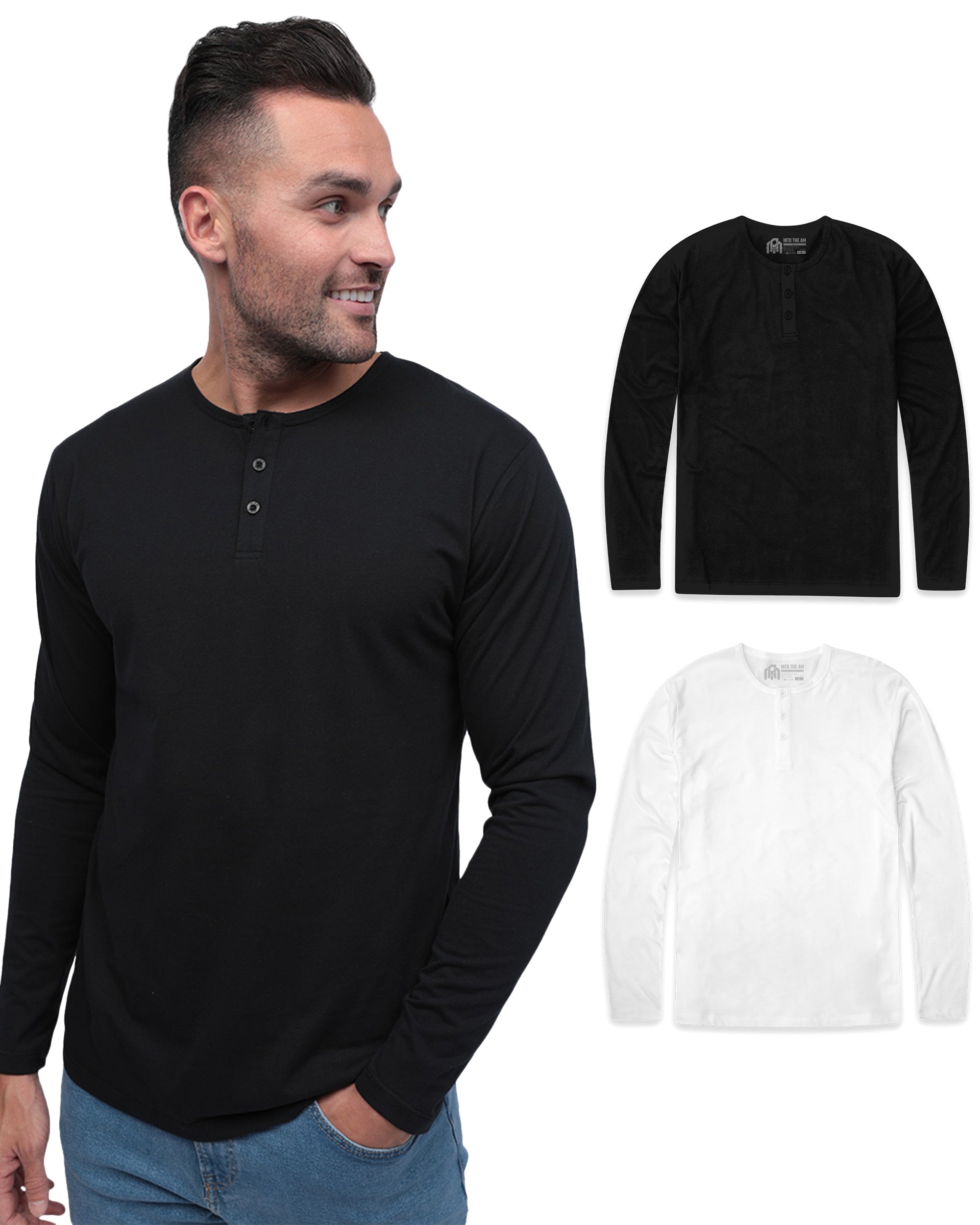 Long Sleeve Henley 2-Pack - Non-Branded-Black/White