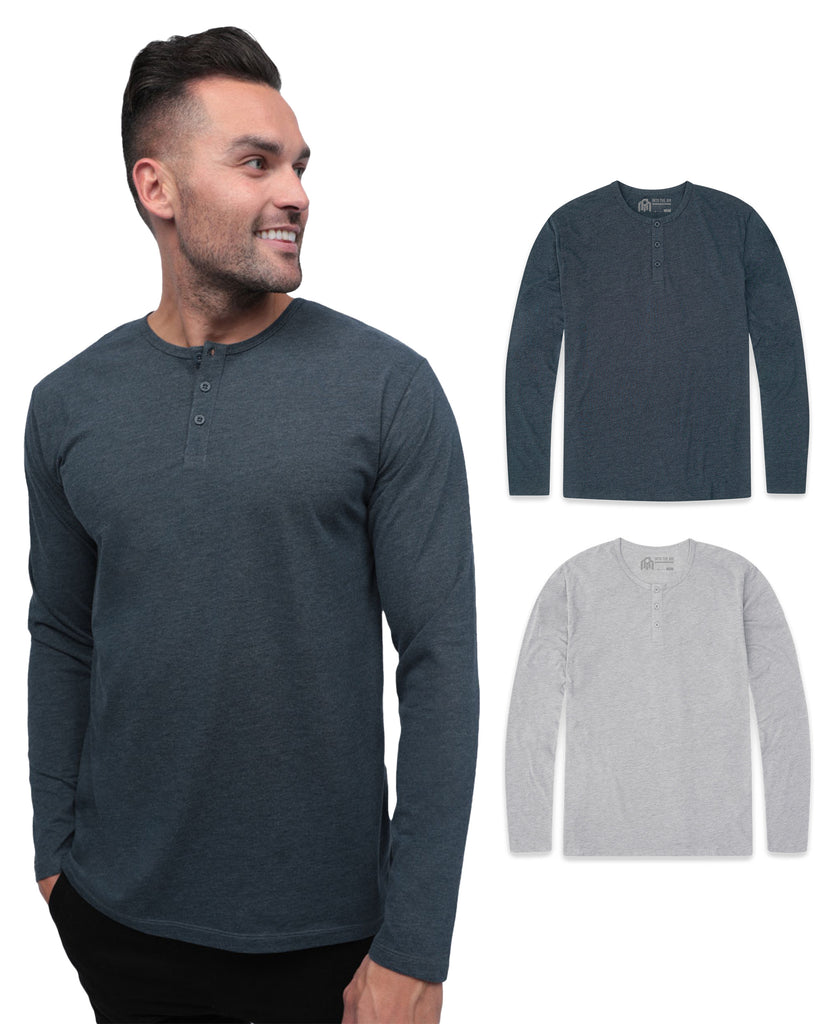 Long Sleeve Henley 2-Pack - Non-Branded-Navy/Grey