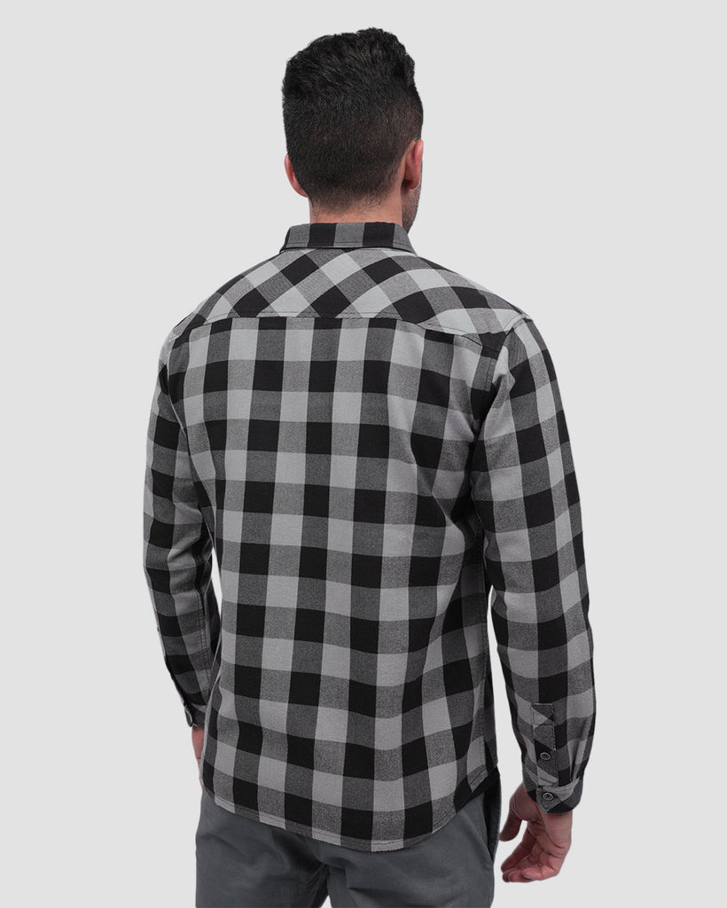 Long Sleeve Flannel-Checker Black/Grey-Back--Zach---L