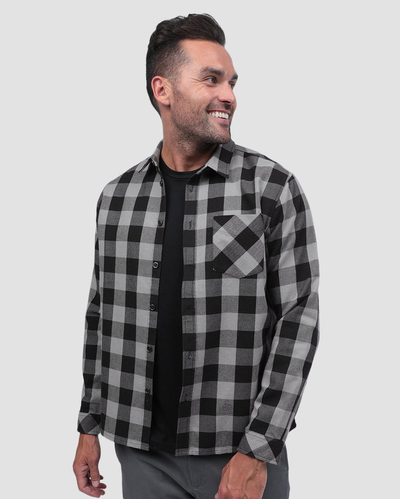 Long Sleeve Flannel-Checker Black/Grey-Front2--Zach---L