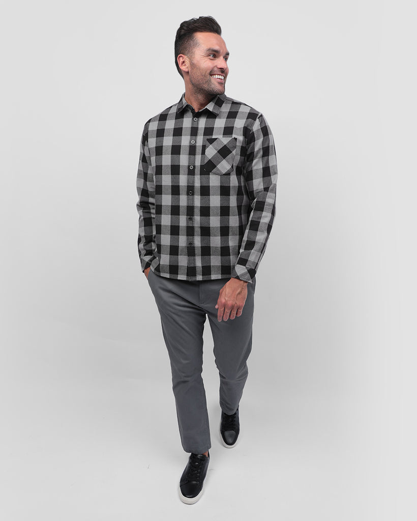 Long Sleeve Flannel-Checker Black/Grey-Full--Zach---L