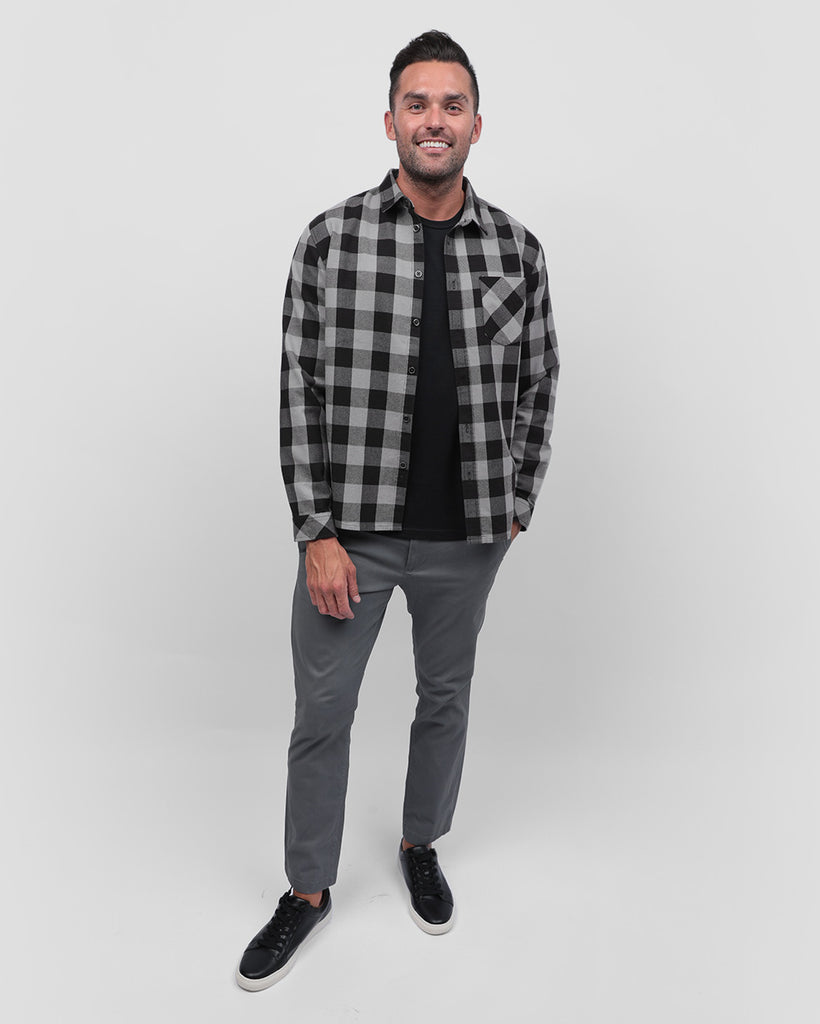 Long Sleeve Flannel-Checker Black/Grey-Full2--Zach---L