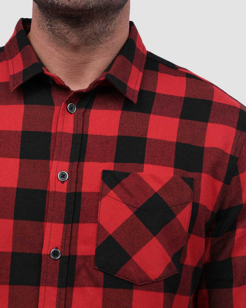 Long Sleeve Flannel-Checker Black/Red-Detail