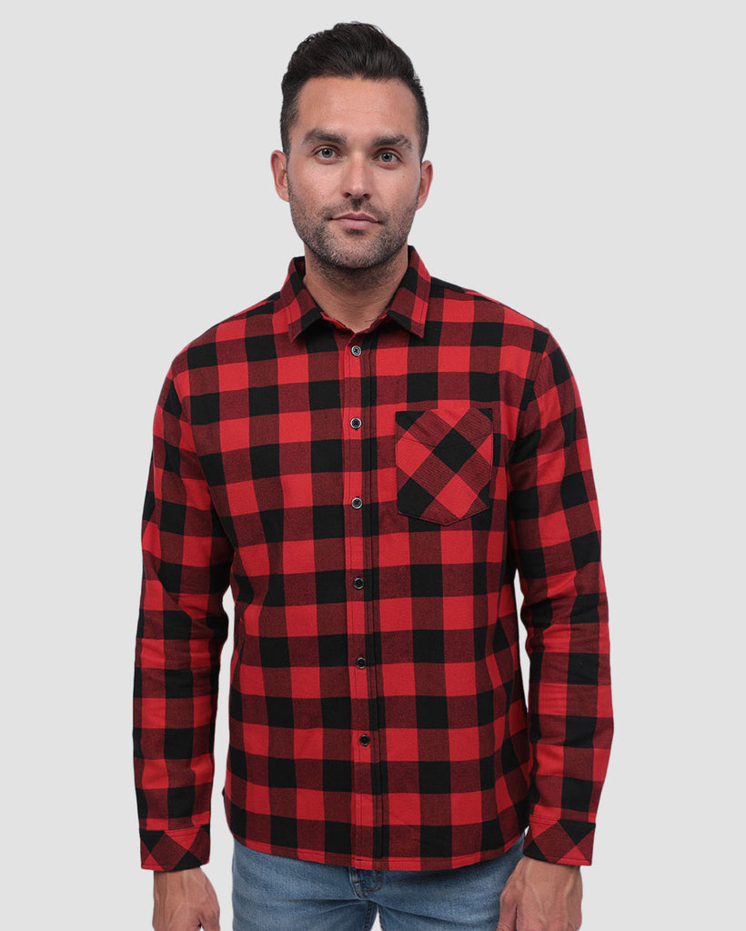 Long Sleeve Flannel-Checker Black/Red-Front--Zach---L