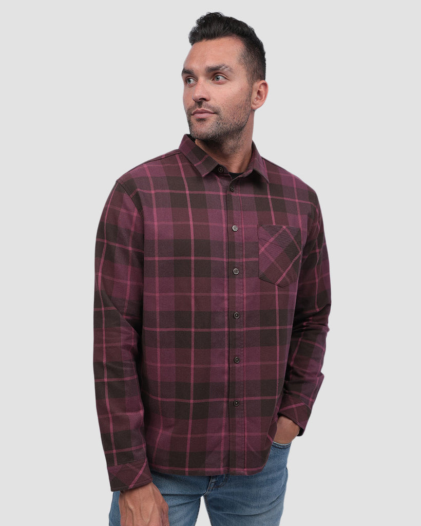 Long Sleeve Flannel-Plaid Maroon-Front--Zach---L
