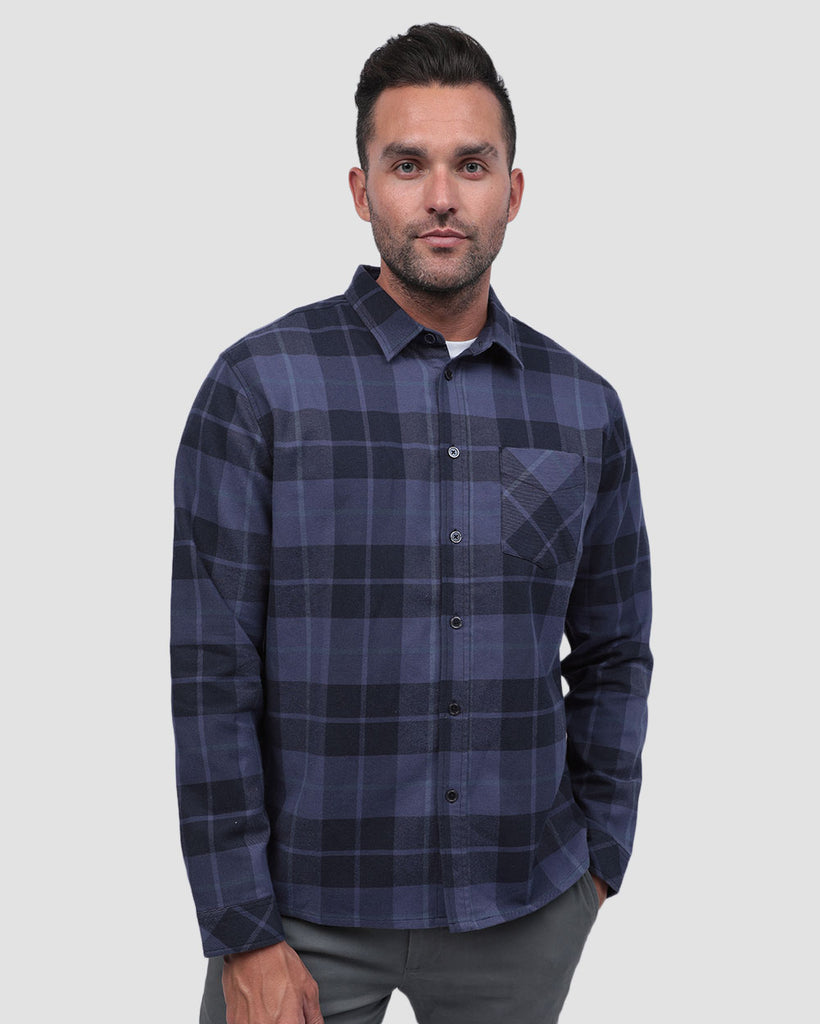 Long Sleeve Flannel-Plaid Navy-Front--Zach---L
