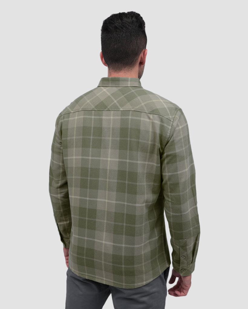 Long Sleeve Flannel-Plaid Olive Green-Back--Zach---L