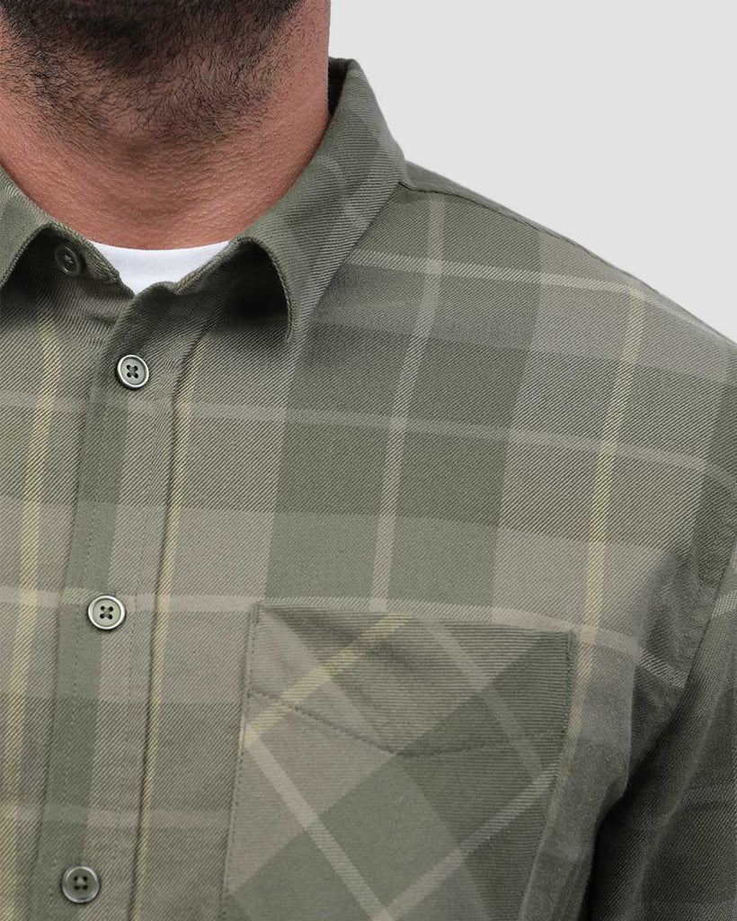Long Sleeve Flannel-Plaid Olive Green-Detail