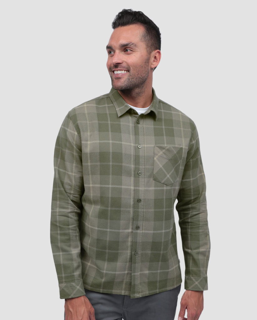 Long Sleeve Flannel-Plaid Olive Green-Front--Zach---L