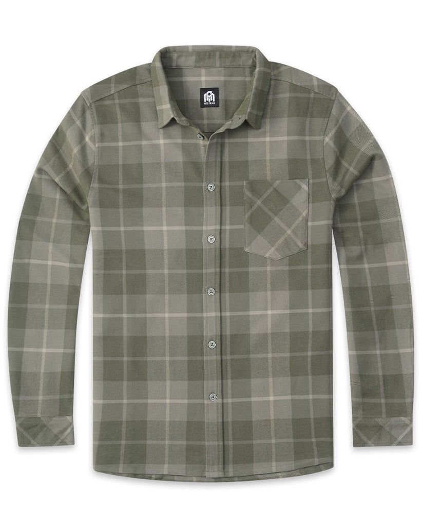 Long Sleeve Flannel-Plaid Olive Green-Front