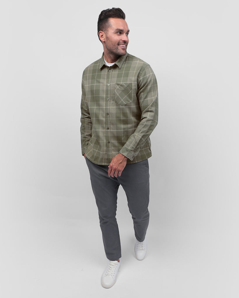Long Sleeve Flannel-Plaid Olive Green-Full--Zach---L