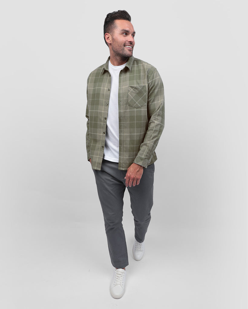 Long Sleeve Flannel-Plaid Olive Green-Full2--Zach---L