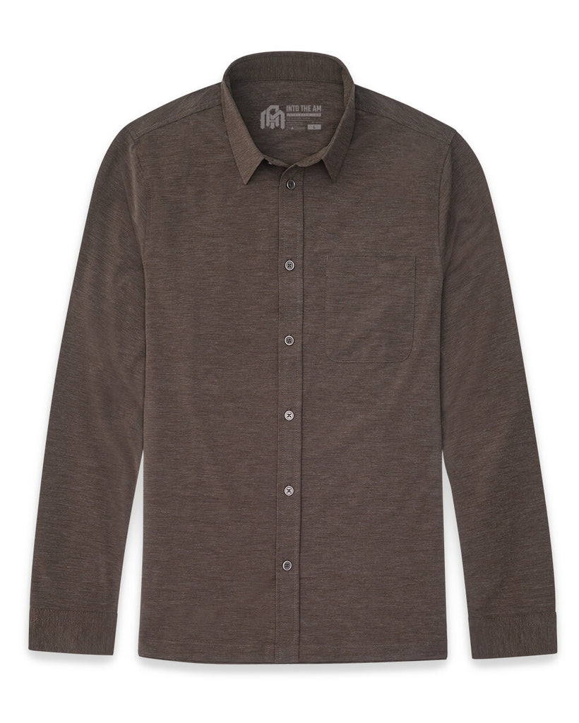 Long Sleeve Button Up-Brown-Front
