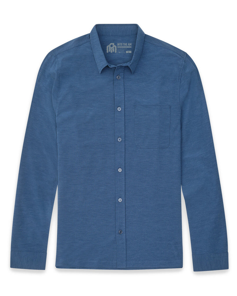 Long Sleeve Button Up-Cool Blue-Front