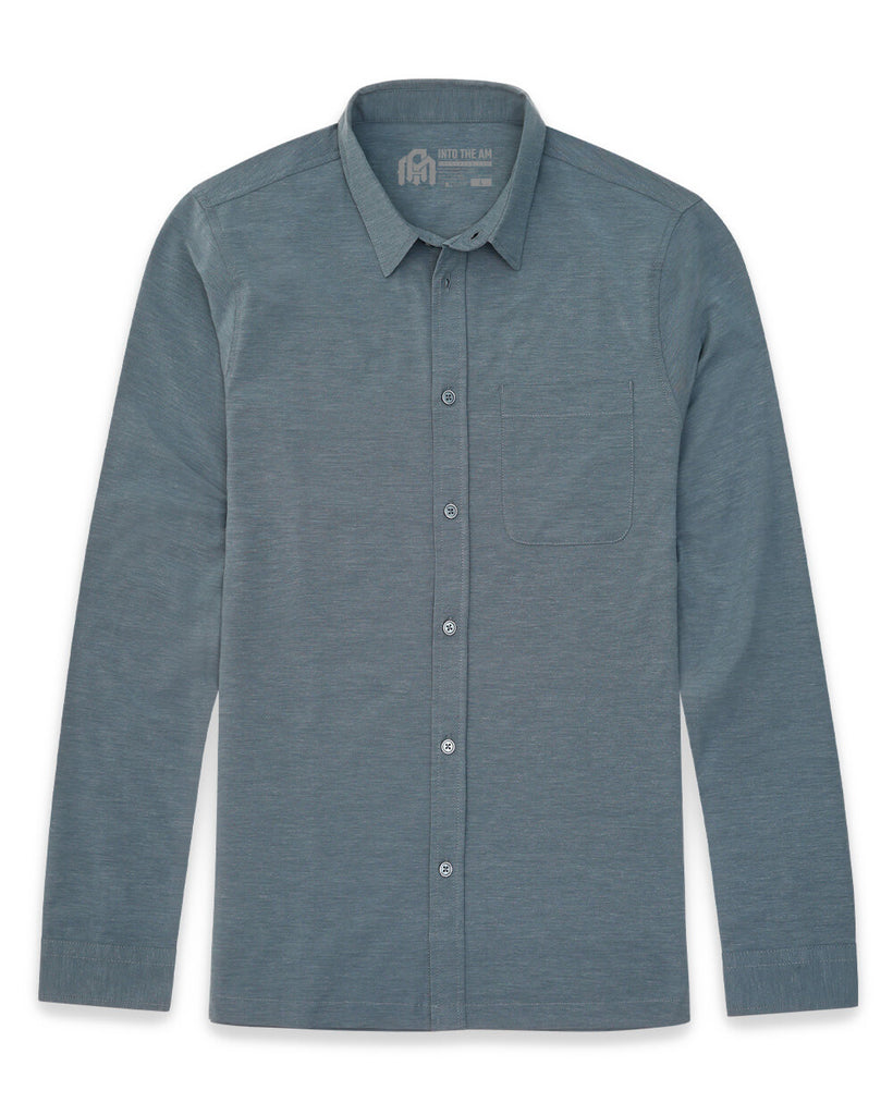 Long Sleeve Button Up-Indigo-Front