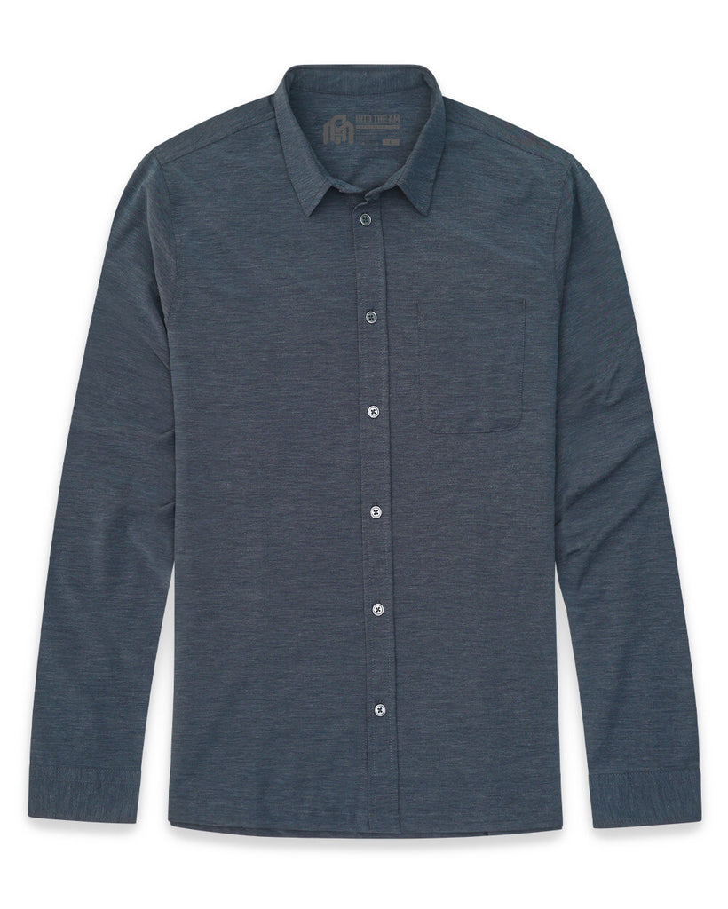 Long Sleeve Button Up-Navy-Front