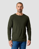 Long Sleeve Henley Tee - Non-Branded-Midnight Olive-Regular-Front--Zac---L