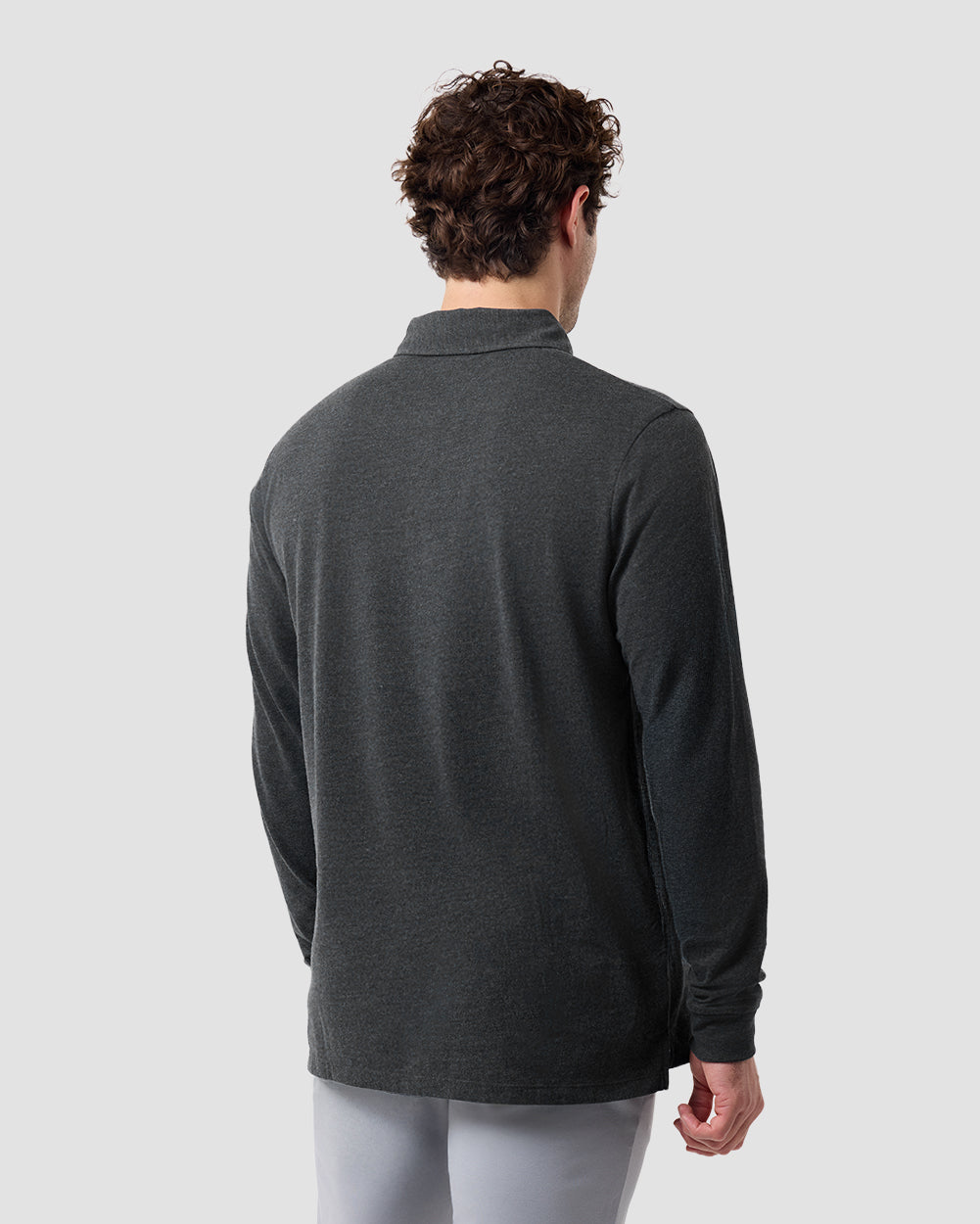 Long Sleeve Polo-Charcoal-Regular-Back--Model---L