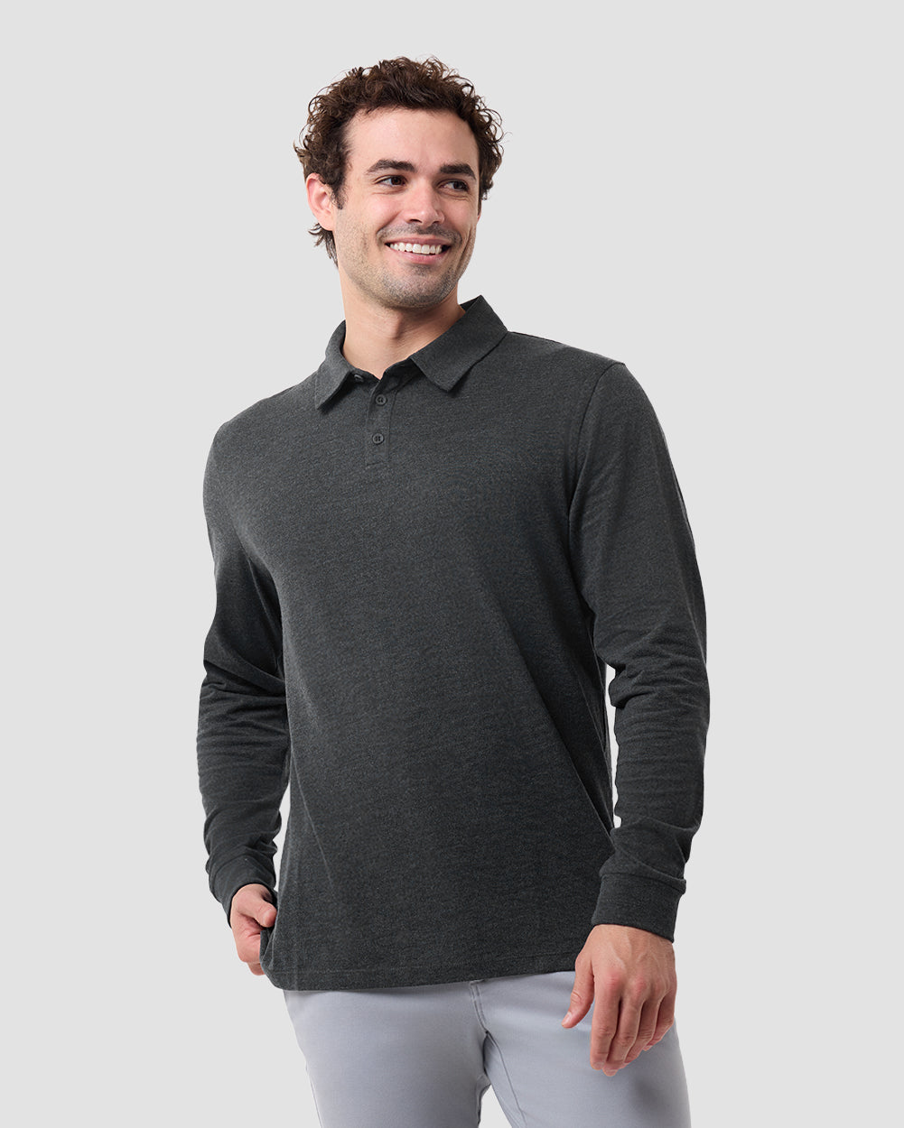 Long Sleeve Polo-Charcoal-Regular-Mock--Model---L