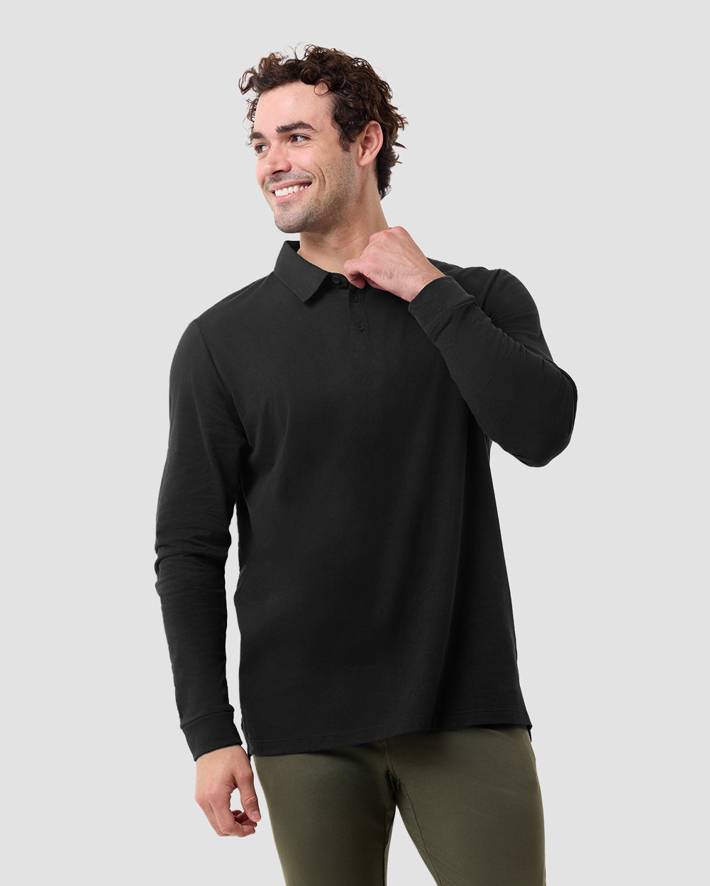 Long Sleeve Polo-Charcoal-Regular-Front--Model---L