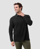 Long Sleeve Polo-Charcoal-Regular-Front--Model---L