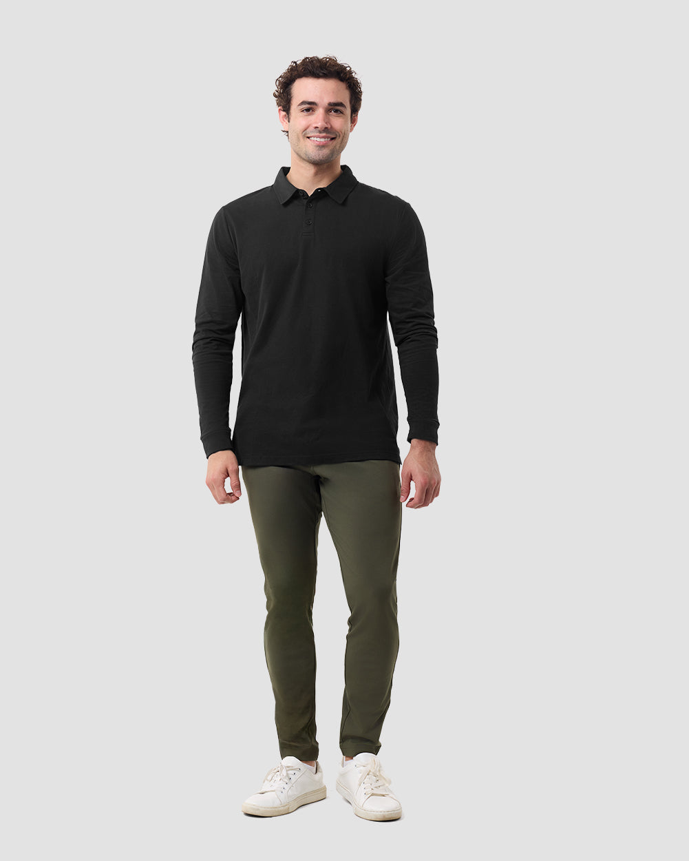 Long Sleeve Polo-Charcoal-Regular-Full--Model---L