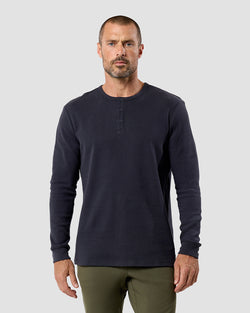 Long Sleeve Waffle Knit Henley - Non-Branded-Charcoal-Regular-Front--Zac---L