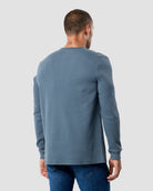 Long Sleeve Waffle Knit Henley-Indigo-Back--Model---M-Regular
