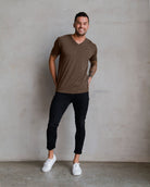 V-Neck Tee - Non-Branded-Brown-Full--Model---M-Regular