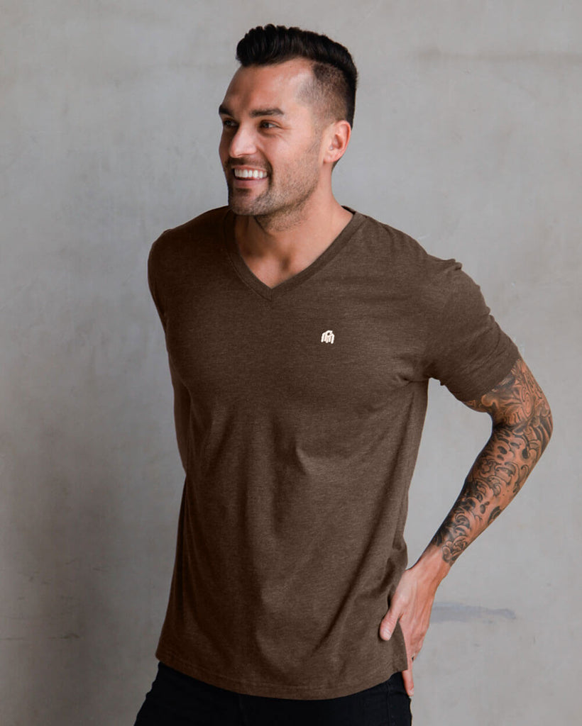 V-Neck Tee - Branded-Brown-Regular-Front-Zach---L