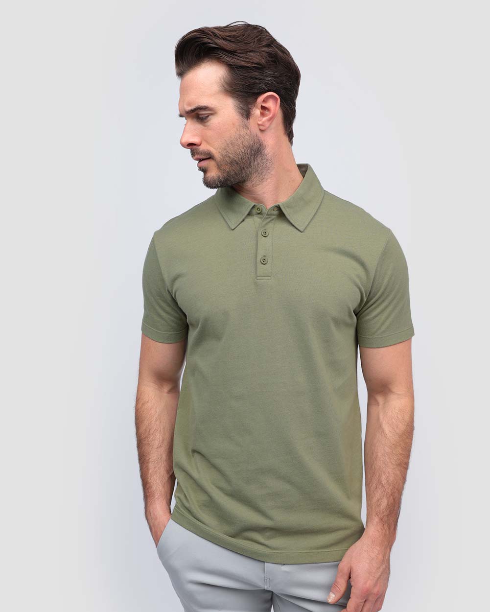 Polo - Non-Branded-Light Olive-Front--Alex---M-Regular