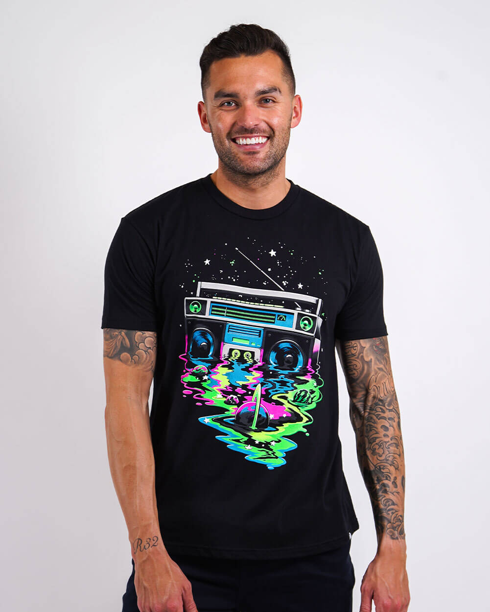 Cosmic Beats Tee-Black-Regular-Front--Model---L