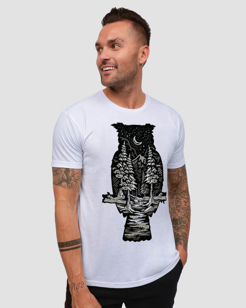 Nocturnal Nature Tee-White-Front--Zach---L