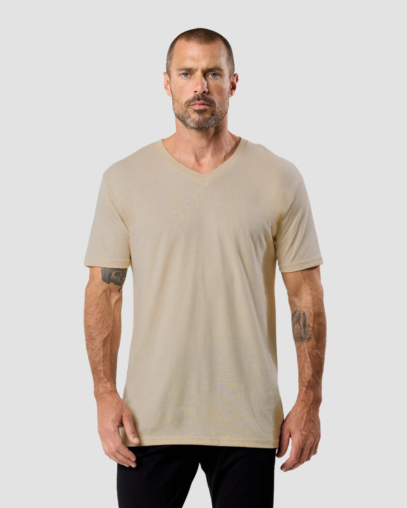V-Neck Tee - Non-Branded-Cream-Regular-Front--Zac---L