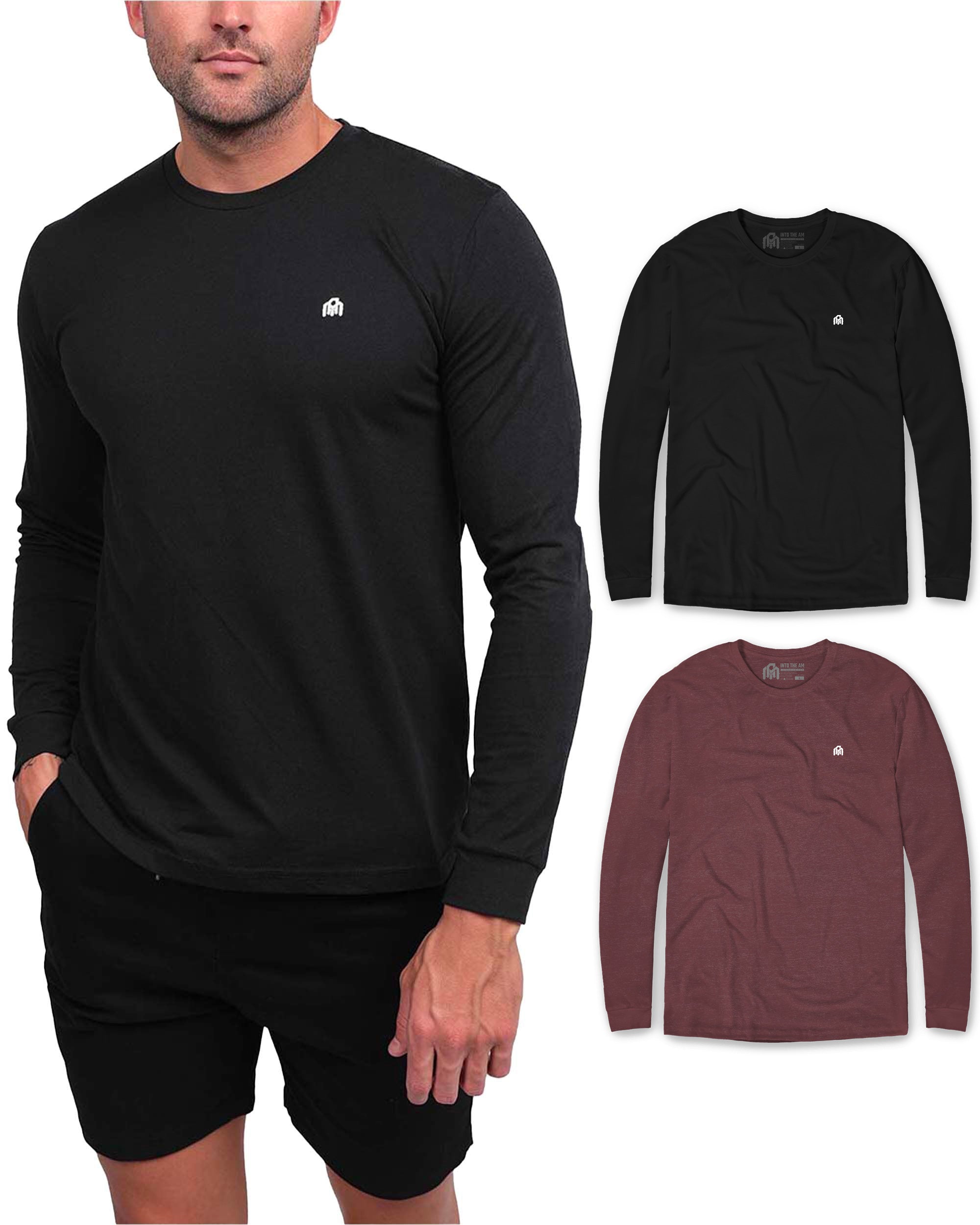 Long Sleeve Tee 2-Pack-Black/Maroon