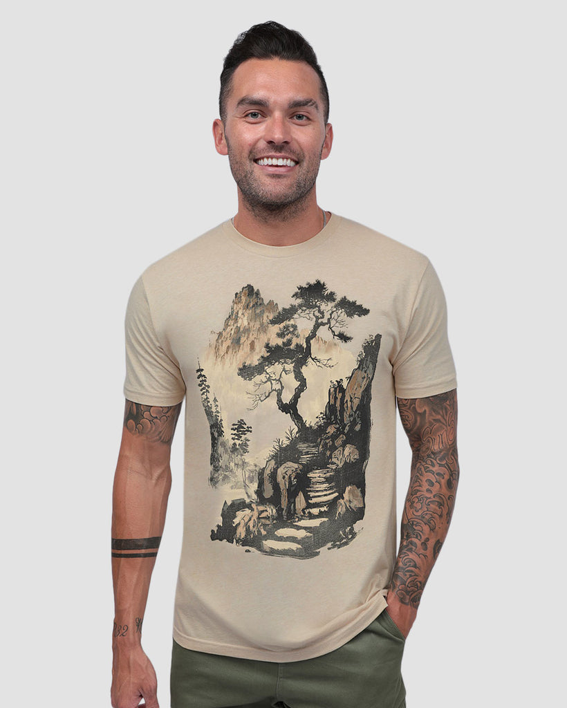 Tranquil Ascent Tee-Cream-Front--Zach---L