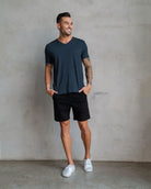 V-Neck Tee - Non-Branded-Navy-Full--Model---M-Regular
