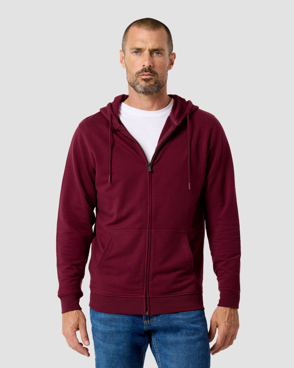 Zip-Up Hoodie - Non-Branded-Dark Maroon-Regular-Front--Model---L