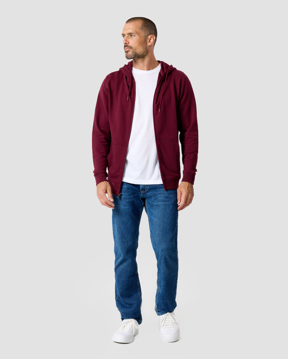 Zip-Up Hoodie - Non-Branded-Dark Maroon-Regular-Full--Model---L