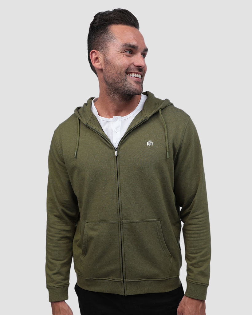 Zip-Up Hoodie - Branded-Olive Green-Front 1--Zach---L