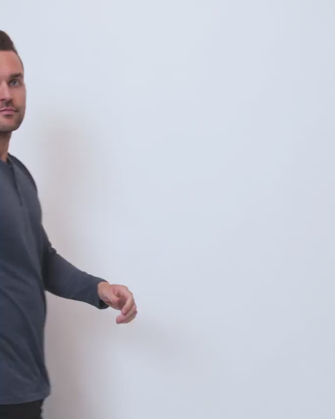Long Sleeve Henley Tee - Non-Branded-Navy-Video