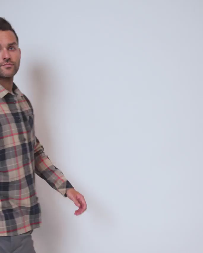 Long Sleeve Flannel-Multi Plaid Beige-Video